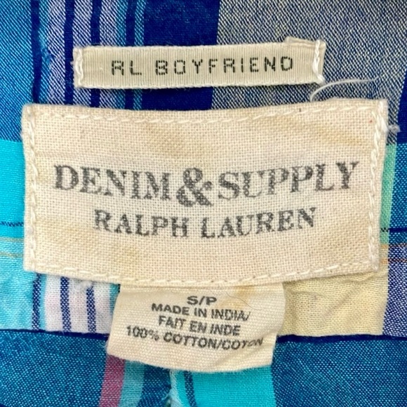 Ralph Lauren RL boyfriend button down cotton shirt, plaid, blue & yellow, S - Picture 7 of 8